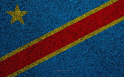 Flag of Democratic Republic of Congo, asphalt texture, flag on asphalt, Africa, Democratic Republic of Congo, flags of African countries