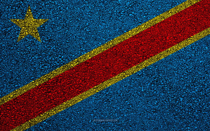Bandiera della Repubblica Democratica del Congo, asfalto, trama, bandiera su asfalto, in Africa, Repubblica Democratica del Congo, le bandiere dei paesi Africani