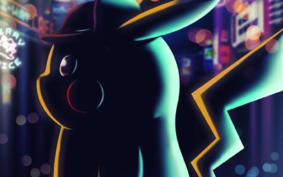 pokemon detective pikachu, abstrakte kunst, 2019-film, 3d-animation, fan-kunst, pikachu, pummeliges nagetier, poster