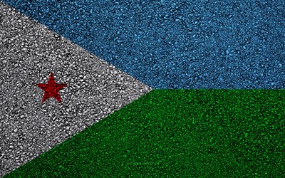 flagge von dschibuti, asphalt textur, die flagge auf asphalt, dschibuti flagge, afrika, dschibuti, flaggen der afrikanischen l&#228;nder