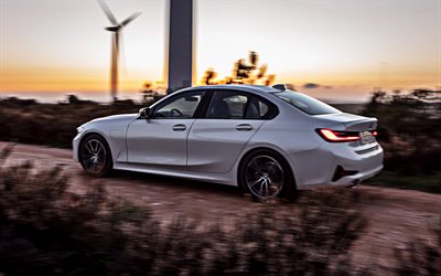 BMW 3, 2019, back view, exterior, white sedan, new white BMW 3, G20, German cars, BMW 330e Sedan, BMW