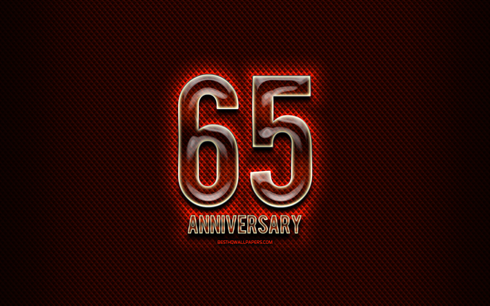 65&#186; aniversario, muestras de cristal, rojo grunge de fondo, de 65 A&#241;os de Aniversario, aniversario de conceptos, creatividad, Cristal 65 aniversario signo