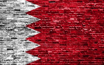 4k, البحريني العلم, الطوب الملمس, آسيا, الرموز الوطنية, علم البحرين, brickwall, البحرين 3D العلم, البلدان الآسيوية, البحرين