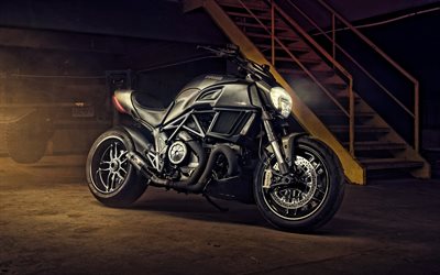 Ducati Diavel, 2019, side view, new black Diavel, exterior, italian motorcycles, Ducati