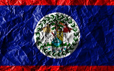 Belize bandiera, 4k, carta stropicciata, paesi del Nord america, creativo, Bandiera del Belize, simboli nazionali, Nord America, Belize 3D bandiera, Belize