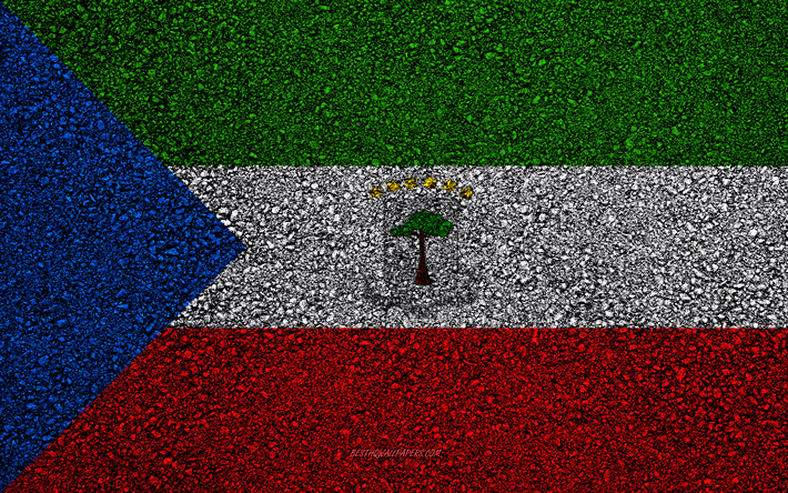 Bandeira da Guin&#233; Equatorial, a textura do asfalto, sinalizador no asfalto, Guin&#233; Equatorial bandeira, &#193;frica, Guin&#233; Equatorial, bandeiras de pa&#237;ses Africanos