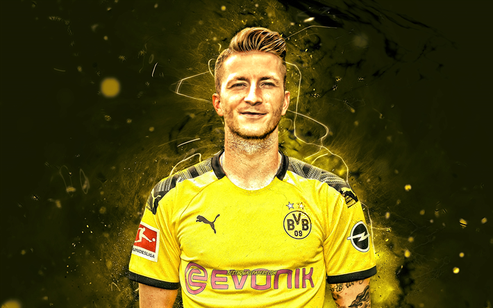 Marco Reus, season 2019-2020, german footballers, Borussia Dortmund FC, forward, soccer, BVB, Germany, Bundesliga, Reus, football, neon lights