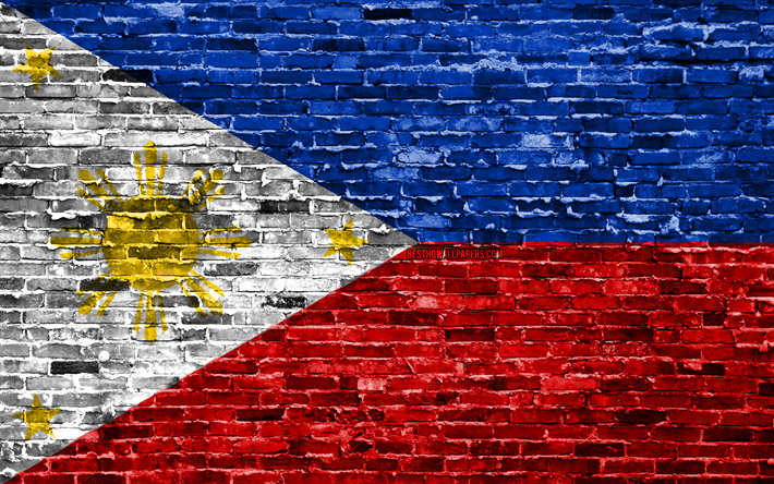 4k, Philippines drapeau, les briques de la texture, de l&#39;Asie, symbole national, le Drapeau des Philippines, brickwall, Philippines 3D drapeau, les pays d&#39;Asie, Philippines