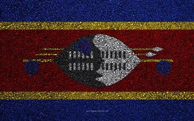 Flag of Eswatini, asphalt texture, flag on asphalt, Eswatini flag, Africa, Eswatini, flags of African countries