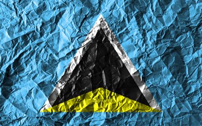 Santa Lucia bandiera, 4k, carta stropicciata, paesi del Nord america, creativo, Bandiera di Saint Lucia, simboli nazionali, America del Nord, Santa Lucia 3D bandiera, Saint Lucia