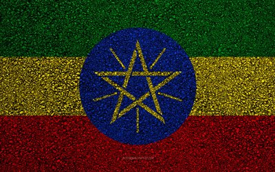 Flag of Ethiopia, asphalt texture, flag on asphalt, Ethiopia flag, Africa, Ethiopia, flags of African countries