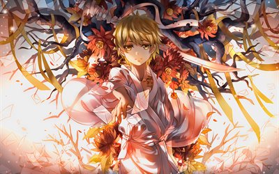 Yukine, Noragami, colorful flowers, artwork, Noragami characters, Yatos Shinki
