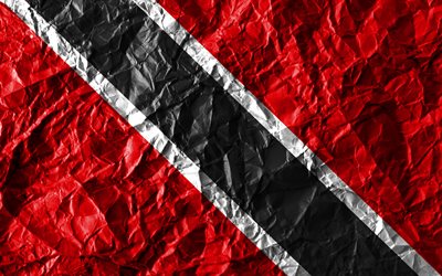 Trinidad e Tobago bandeira, 4k, papel amassado, Pa&#237;ses da Am&#233;rica do norte, criativo, Bandeira de d&#243;lares de Trinidad e de Tobago, s&#237;mbolos nacionais, Am&#233;rica Do Norte, Trinidad e Tobago