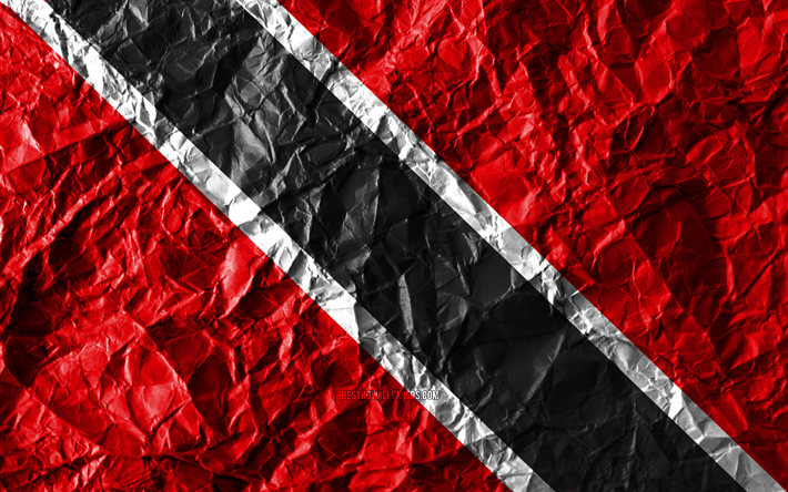 Trinidad ve Tobago Trinidad ve Tobago bayrağı, 4k, buruşuk kağıt, Kuzey Amerika &#252;lkeleri, yaratıcı, Bayrak, ulusal semboller, Kuzey Amerika, Trinidad ve Tobago