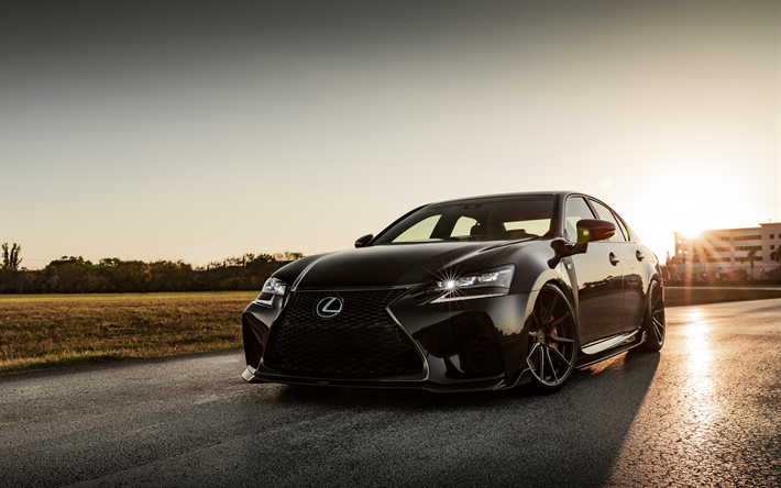 2019, Lexus GS F, exteri&#246;r, framifr&#229;n, lyx sedan, nya svarta GS F, tuning Lexus, japanska bilar, Lexus