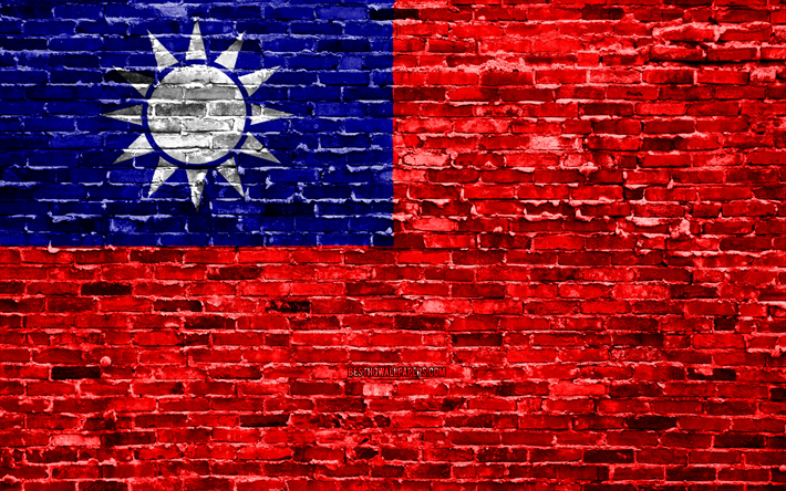4k, Bandeira de taiwan, tijolos de textura, &#193;sia, s&#237;mbolos nacionais, Bandeira de Taiwan, brickwall, Taiwan 3D bandeira, Pa&#237;ses asi&#225;ticos, Taiwan