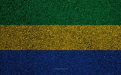 Flag of Gabon, asphalt texture, flag on asphalt, Gabon flag, Africa, Gabon, flags of African countries