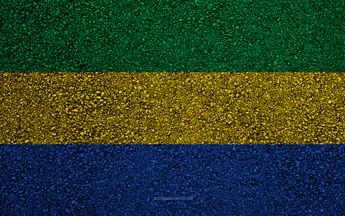 Flag of Gabon, asphalt texture, flag on asphalt, Gabon flag, Africa, Gabon, flags of African countries