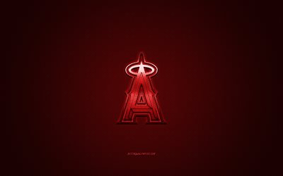Los Angeles Angels, American baseball club, MLB, red logo, red carbon fiber background, baseball, Anaheim, California, USA, Major League Baseball, Los Angeles Angels logo