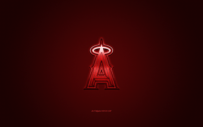 De Los Angeles Angels, American club de baseball, MLB, logo rouge, rouge de fibre de carbone de fond, le baseball, Anaheim, Californie, etats-unis, de la Ligue Majeure de Baseball, Los Angeles Angels logo