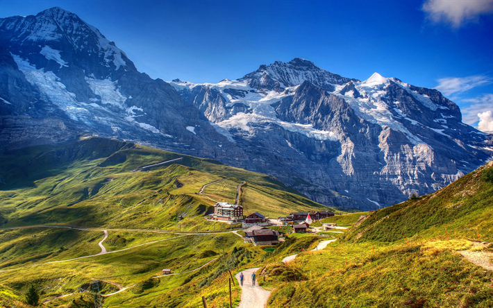 Alps, mountain landscape, summer, mountains, Grindelwald, Switzerland