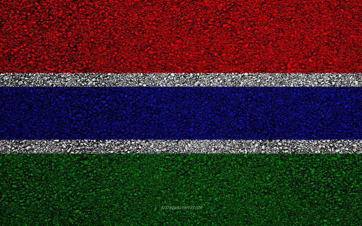 Bandeira da G&#226;mbia, a textura do asfalto, sinalizador no asfalto, G&#226;mbia bandeira, &#193;frica, G&#226;mbia, bandeiras de pa&#237;ses Africanos