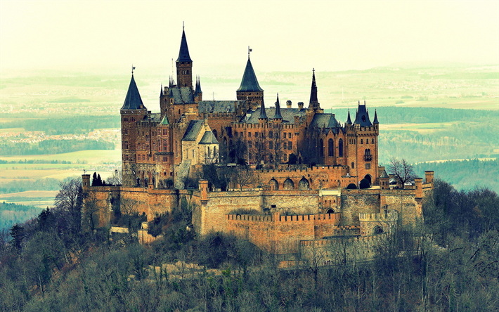 O Castelo De Hohenzollern, outono, alem&#227;o marcos, Europa, Baden-Wurttemberg, Alemanha, Casa de Hohenzollern