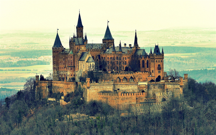 Hohenzollern Slott, h&#246;st, tyska landm&#228;rken, Europa, Baden-W&#252;rttemberg, Tyskland, Huset Hohenzollern