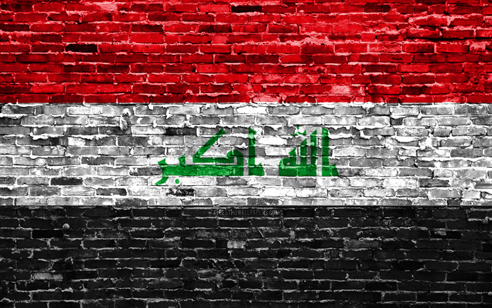 4k, Iracheno bandiera, mattoni texture, Asia, simboli nazionali, Bandiera dell&#39;Iraq, brickwall, Iraq 3D, bandiera, asia, Iraq