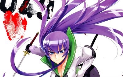 Saeko Busujima, 4k, Highschool of the Dead, fan art, protagonist, artwork, Busujima Saeko, manga, girl with violet hair