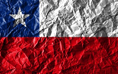 Chilien drapeau, 4k, papier froiss&#233;, pays d&#39;Am&#233;rique du Sud, cr&#233;atif, Drapeau du Chili, les symboles nationaux, Am&#233;rique du Sud, Chili 3D drapeau, Chili