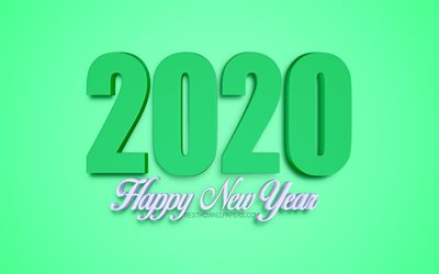 2020 yılına Kavramları, Mutlu Yeni Yıl, 2020, 3d sanat, 2020 yeşil arka plan, 2020 3d arka plan, 2020 kavramlar