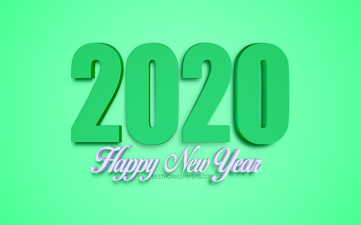 2020 A&#241;o de Conceptos, Feliz A&#241;o Nuevo, 2020, arte 3d, 2020 fondo verde, 2020 3d, antecedentes, conceptos 2020