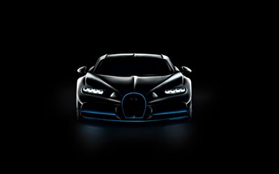Bugatti Chiron, 4k, minimal, black background, creative, hypercars, Bugatti Chiron 4K