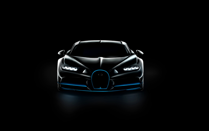 Bugatti Chiron, 4k, minimal, svart bakgrund, kreativa, bilar, Bugatti Chiron 4K
