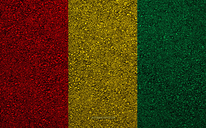 Afrika &#252;lkeleri Gine bayrağı, asfalt doku, asfalt bayrağı, Gine bayrağı, Afrika, Gine, bayraklar