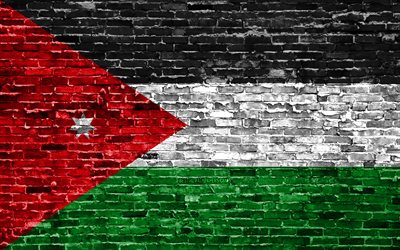 4k, Giordania bandiera, mattoni texture, Asia, simboli nazionali, Bandiera della Giordania, brickwall, Giordania 3D bandiera, paesi Asiatici, Giordania