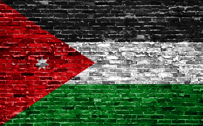 4k, Jordania bandera, los ladrillos, la textura, Asia, los s&#237;mbolos nacionales, la Bandera de Jordania, brickwall, Jordania 3D de la bandera, los pa&#237;ses de Asia, Jordania