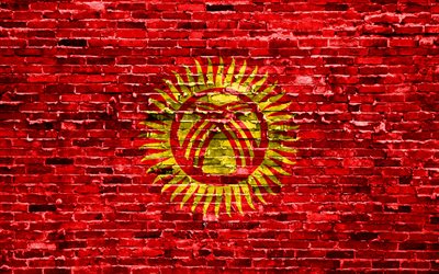4k, Kirgiziska flagga, tegel konsistens, Asien, nationella symboler, Flaggan i Kirgizistan, brickwall, Kirgizistan 3D-flagga, Asiatiska l&#228;nder, Kirgizistan