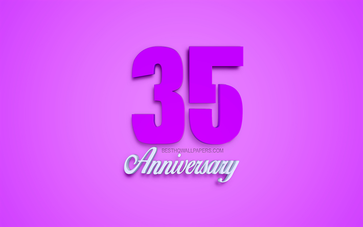 35th Anniversary sign, 3d anniversary symbols, purple 3d digits, 35th Anniversary, purple background, 3d creative art, 35 Years Anniversary