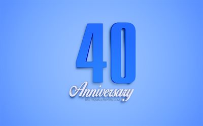 40th Anniversary sign, 3d anniversary symbols, blue 3d digits, 40th Anniversary, blue background, 3d creative art, 40 Years Anniversary