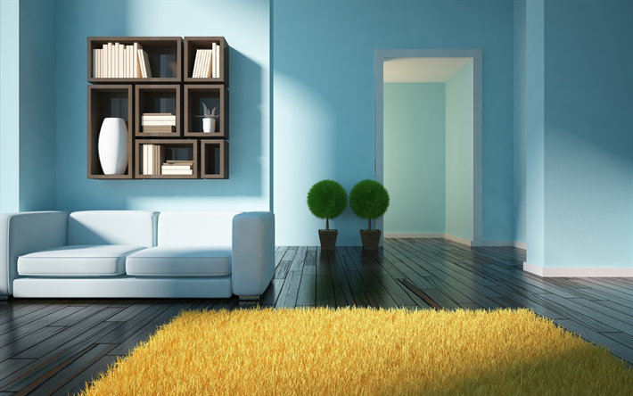 i&#231; modern oturma odası, mavi duvarlar, modern stil, modern i&#231; tasarım, oturma odası, proje