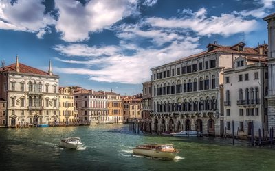 Venecia, paisaje urbano, barcos, canales, oto&#241;o, Italia