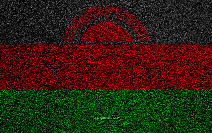 Flag of Malawi, asphalt texture, flag on asphalt, Malawi flag, Africa, Malawi, flags of African countries
