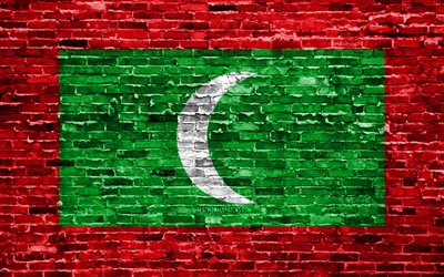4k, Maldives flag, bricks texture, Asia, national symbols, Flag of Maldives, brickwall, Maldives 3D flag, Asian countries, Maldives