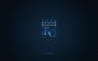 Des Royals de Kansas City, American club de baseball, MLB, logo bleu, bleu en fibre de carbone de fond, de baseball, de Kansas City, Missouri, etats-unis, de la Ligue Majeure de Baseball, des Royals de Kansas City logo