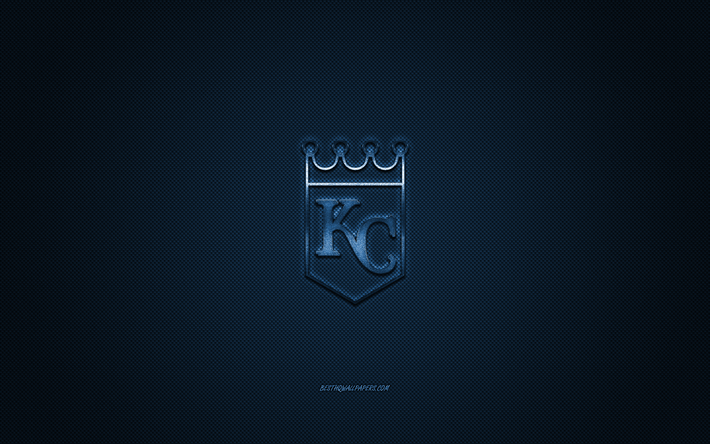 Kansas City Royals, American baseball club, MLB, blue logo, blue carbon fiber background, baseball, Kansas City, Missouri, USA, Major League Baseball, Kansas City Royals logo
