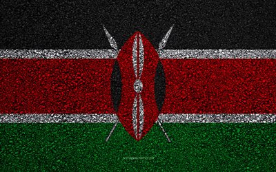 Flag of Kenya, asphalt texture, flag on asphalt, Kenya flag, Africa, Kenya, flags of African countries