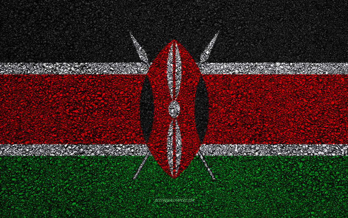 flagge von kenia -, asphalt-textur, die flagge auf asphalt, kenia flagge, afrika, kenia, flaggen der afrikanischen l&#228;nder