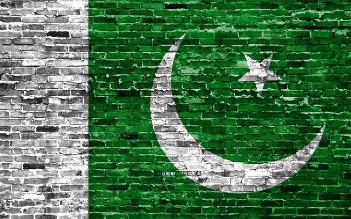 4k, Pakistanska flaggan, tegel konsistens, Asien, nationella symboler, Flagga Pakistan, brickwall, Pakistan 3D-flagga, Asiatiska l&#228;nder, Pakistan